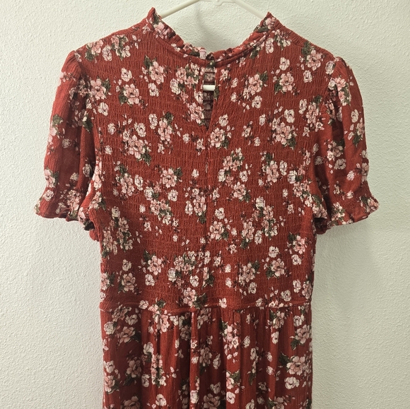 Floral Puff-Sleeve Midi Dress Womens L size - Picture 6 of 10